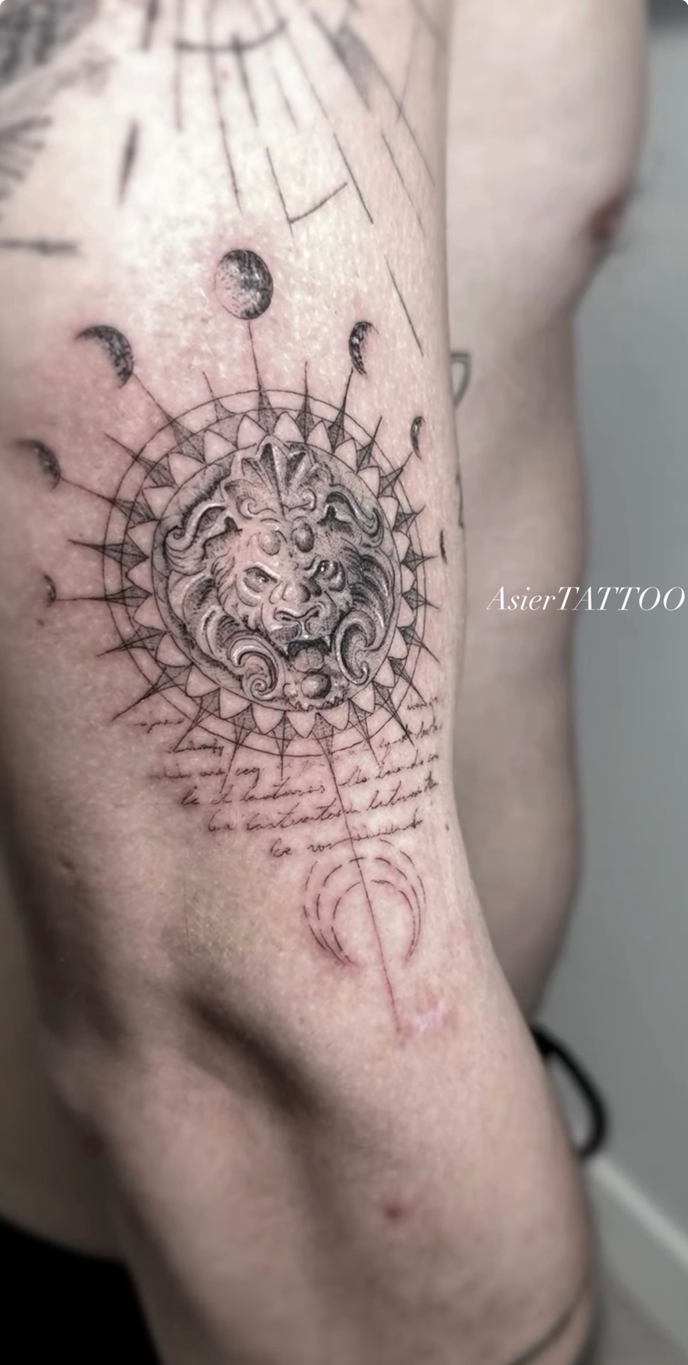 Fine line lion mandala tattoo Orlando by AsierTATTOO