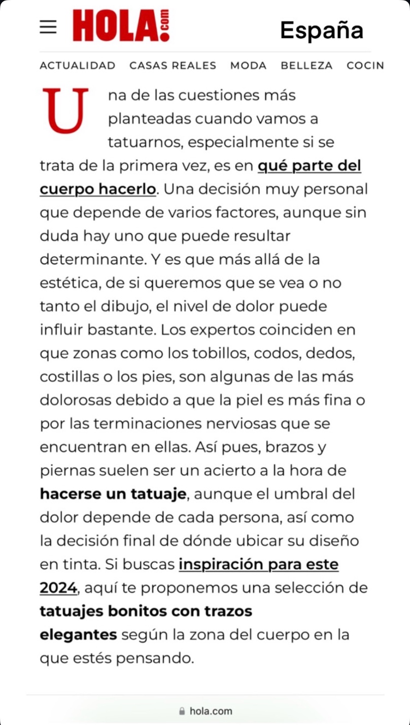 HOLA!, Tattoo placement guide